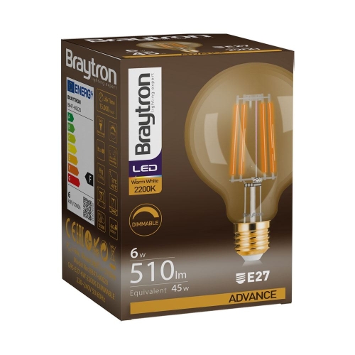 Žarulja LED 6W 2200K 540lm E27 G95 IP20 amber filament dimabilna BRAYTRON BB47-60620