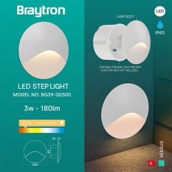 Zidna svjetiljka za stepenice 3W 3000K 180lm IP65 fi80mm VEKSUS okrugla bijela BRAYTRON BG39-00300