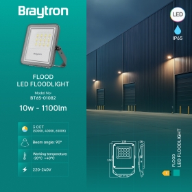 Reflektor LED 10W 3CCT 1100lm IP65 sivi BRAYTRON BT65-01082