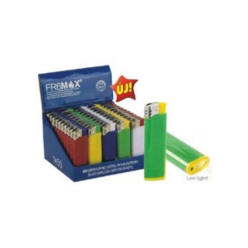 Upaljač plastični dvobojni s LED lampom 82x25x12mm FR-6