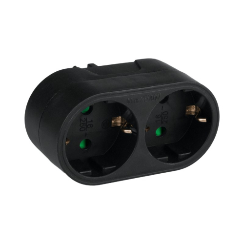 Schuko električni razdjelnik, 2 utičnice s uzemljenjem, crna DPM SP902B