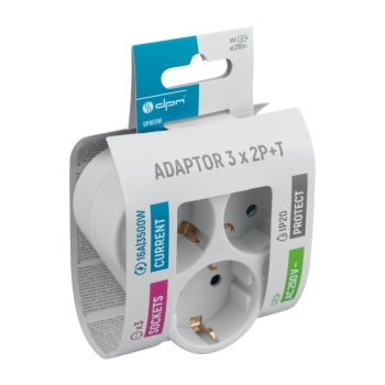 Schuko električni razdjelnik, 3 utičnice s uzemljenjem, bijela DPM SP903W