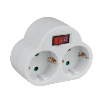 Električni razdjelnik s prekidačem, 2 utičnice s uzemljenjem, bijela DPM SP904W
