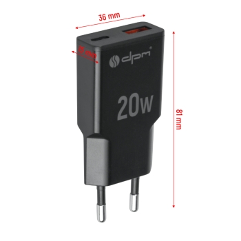 Punjač 2xUSB (A+C)  QC 3.0, PD, PPS, 3 A, 20 W, crni DPM CLT20B