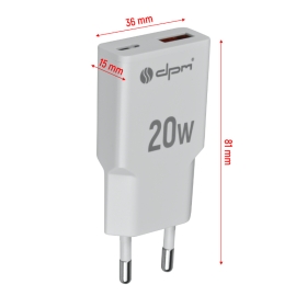 Punjač 2xUSB (A+C) QC 3.0, PD, PPS, 3 A, 20 W, bijeli DPM CLT20W