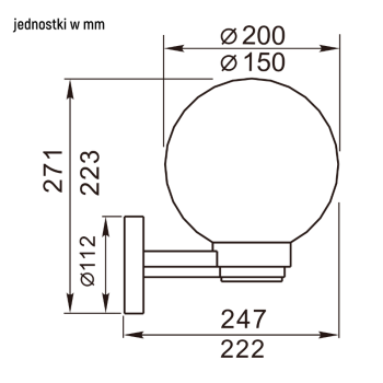Zidna svjetiljka E27 IP44 crna sa staklenom kuglom DPM GRD241