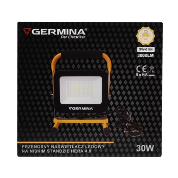 Reflektor radni LED 30W 6400K 3000lm IP65 crni nisko postolje Hera DPM GW-0164