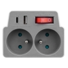 Schuko električni razdjelnik s prekidačem, 3 utičnice, 2 USB bijela/siva DPM SP905 Schuko električni razdjelnik s prekidačem, 3 utičnice, 2 USB bijela/siva DPM SP905