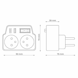 Schuko električni razdjelnik s prekidačem, 3 utičnice, 2 USB bijela/siva DPM SP905