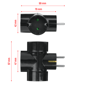Schuko električni razdjelnik, 3 utičnice crna DPM SP907B