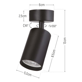Stropna svjetiljka za GU10 žarulju max 25W fi60mm IP20 crna DPM SPT001-1