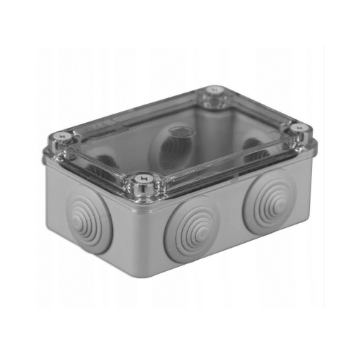 Kutija razvodna nadžbukna 120x80x50mm 6 uvoda siva sa prozirnim poklopcem S-BOX 206-P