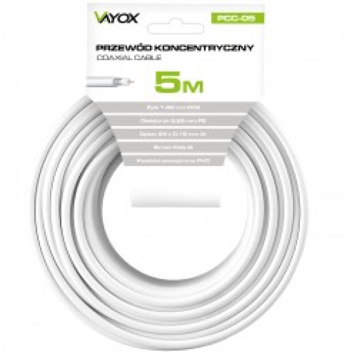 Kabel koaksijalni RG6U CCS 1mm 5m bijeli VAYOX PCC-05