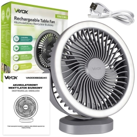 Ventilator stolni 3W s baterijom i svjetiljkom 48xSMD sivi Vayox VA0338G