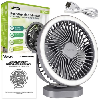 Ventilator stolni 3W s baterijom i svjetiljkom 48xSMD sivi Vayox VA0338G