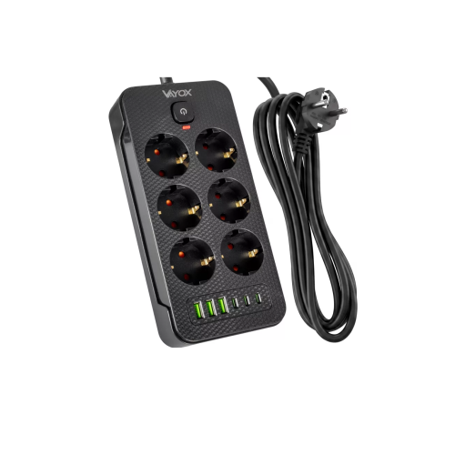 Prenosiva utičnica 6xSchuko sa prekidačem 10A, 3xUSB-A, 3xUSB-C, crna, kabel 2m VA0465B-2 Prenosiva utičnica 6xSchuko sa prekidačem 10A, 3xUSB-A, 3xUSB-C, crna, kabel 2m VA0465B-2