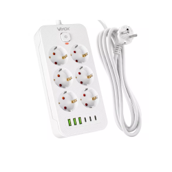 Prenosiva utičnica 6xSchuko sa prekidačem 10A, 3xUSB-A, 3xUSB-C, bijela, kabel 2m VA0465W-2