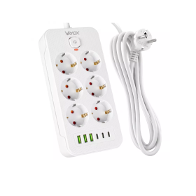Prenosiva utičnica 6xSchuko sa prekidačem 10A, 3xUSB-A, 3xUSB-C, bijela, kabel 2m VA0465W-2