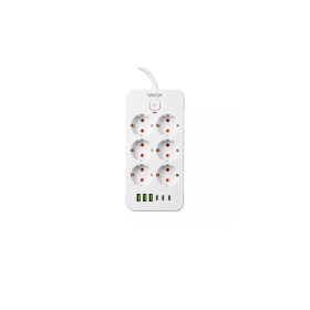 Prenosiva utičnica 6xSchuko sa prekidačem 10A, 3xUSB-A, 3xUSB-C, bijela, kabel 2m VA0465W-2