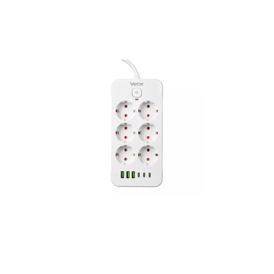 Prenosiva utičnica 6xSchuko sa prekidačem 10A, 3xUSB-A, 3xUSB-C, bijela, kabel 2m VA0465W-2