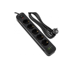 Prenosiva utičnica 5xSchuko sa prekidačem 10A, 2xUSB-A, 1xUSB-C, crna, kabel 1,5m VA0466B-1,5