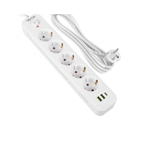 Prenosiva utičnica 5xSchuko sa prekidačem 10A, 2xUSB-A, 1xUSB-C, bijela, kabel 1,5m VA0466W-1,5