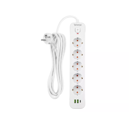 Prenosiva utičnica 5xSchuko sa prekidačem 10A, 2xUSB-A, 1xUSB-C, bijela, kabel 1,5m VA0466W-1,5