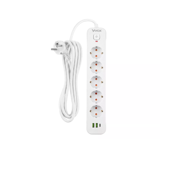Prenosiva utičnica 5xSchuko sa prekidačem 10A, 2xUSB-A, 1xUSB-C, bijela, kabel 1,5m VA0466W-1,5