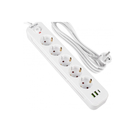 Prenosiva utičnica 5xSchuko sa prekidačem 10A, 2xUSB-A, 1xUSB-C, bijela, kabel 3m VA0466W-3