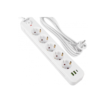 Prenosiva utičnica 5xSchuko sa prekidačem 10A, 2xUSB-A, 1xUSB-C, bijela, kabel 3m VA0466W-3