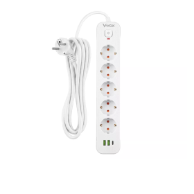 Prenosiva utičnica 5xSchuko sa prekidačem 10A, 2xUSB-A, 1xUSB-C, bijela, kabel 3m VA0466W-3