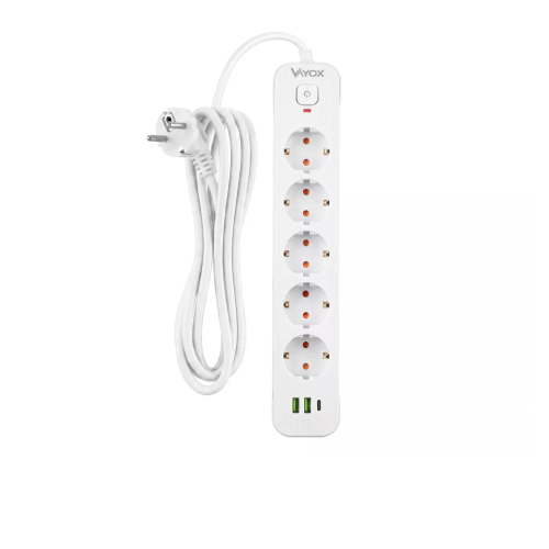 Prenosiva utičnica 5xSchuko sa prekidačem 10A, 2xUSB-A, 1xUSB-C, bijela, kabel 3m VA0466W-3 Prenosiva utičnica 5xSchuko sa prekidačem 10A, 2xUSB-A, 1xUSB-C, bijela, kabel 3m VA0466W-3
