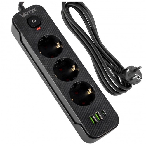 Prenosiva utičnica 3xSchuko sa prekidačem 10A, 2xUSB-A, 1xUSB-C, crna, kabel 1,5m VA0467B-1,5 Prenosiva utičnica 3xSchuko sa prekidačem 10A, 2xUSB-A, 1xUSB-C, crna, kabel 1,5m VA0467B-1,5