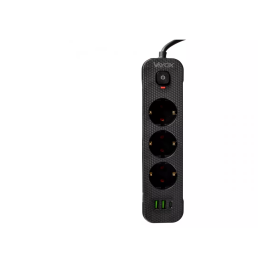 Prenosiva utičnica 3xSchuko sa prekidačem 10A, 2xUSB-A, 1xUSB-C, crna, kabel 1,5m VA0467B-1,5