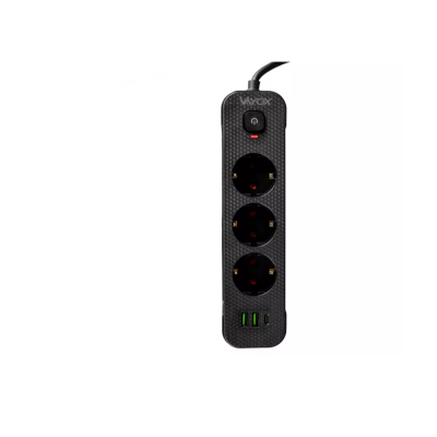 Prenosiva utičnica 3xSchuko sa prekidačem 10A, 2xUSB-A, 1xUSB-C, crna, kabel 1,5m VA0467B-1,5