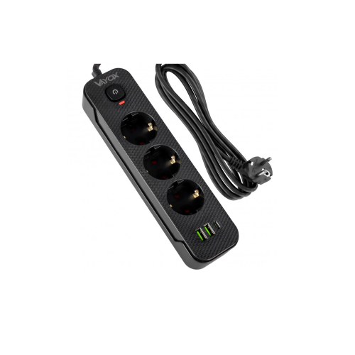 Prenosiva utičnica 3xSchuko sa prekidačem 10A, 2xUSB-A, 1xUSB-C, crna, kabel 3m VA0467B-3 Prenosiva utičnica 3xSchuko sa prekidačem 10A, 2xUSB-A, 1xUSB-C, crna, kabel 3m VA0467B-3