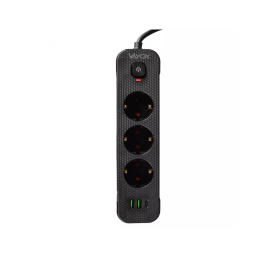 Prenosiva utičnica 3xSchuko sa prekidačem 10A, 2xUSB-A, 1xUSB-C, crna, kabel 3m VA0467B-3