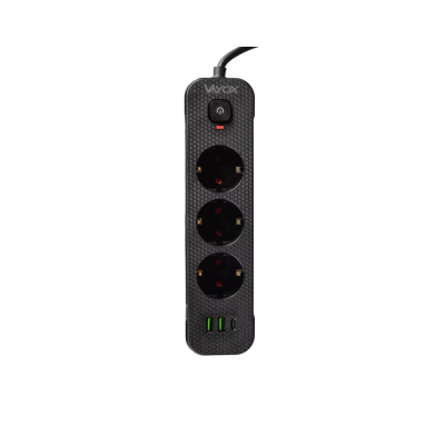 Prenosiva utičnica 3xSchuko sa prekidačem 10A, 2xUSB-A, 1xUSB-C, crna, kabel 3m VA0467B-3