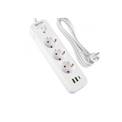 Prenosiva utičnica 3xSchuko sa prekidačem 10A, 2xUSB-A, 1xUSB-C, bijela, kabel 1,5m VA0467W-1,5