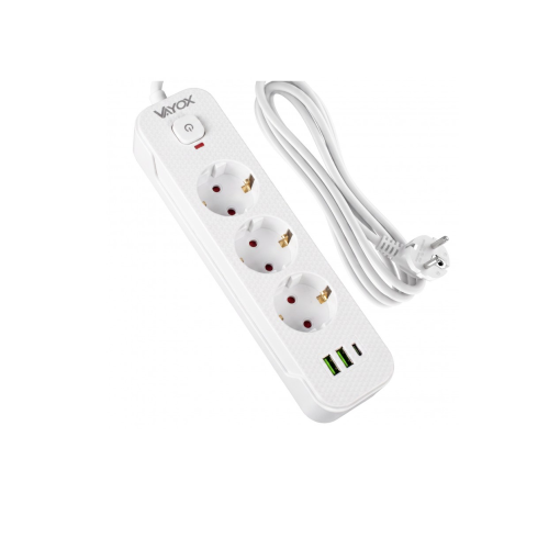 Prenosiva utičnica 3xSchuko sa prekidačem 10A, 2xUSB-A, 1xUSB-C, bijela, kabel 1,5m VA0467W-1,5 Prenosiva utičnica 3xSchuko sa prekidačem 10A, 2xUSB-A, 1xUSB-C, bijela, kabel 1,5m VA0467W-1,5