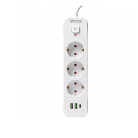 Prenosiva utičnica 3xSchuko sa prekidačem 10A, 2xUSB-A, 1xUSB-C, bijela, kabel 1,5m VA0467W-1,5