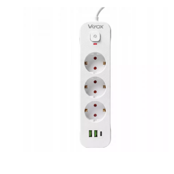 Prenosiva utičnica 3xSchuko sa prekidačem 10A, 2xUSB-A, 1xUSB-C, bijela, kabel 1,5m VA0467W-1,5