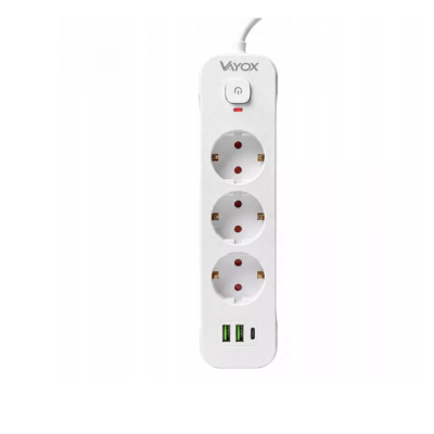 Prenosiva utičnica 3xSchuko sa prekidačem 10A, 2xUSB-A, 1xUSB-C, bijela, kabel 1,5m VA0467W-1,5
