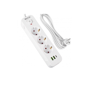 Prenosiva utičnica 3xSchuko sa prekidačem 10A, 2xUSB-A, 1xUSB-C, bijela, kabel 3m VA0467W-3