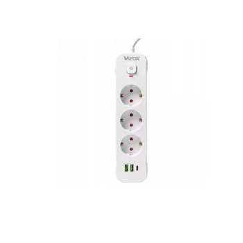 Prenosiva utičnica 3xSchuko sa prekidačem 10A, 2xUSB-A, 1xUSB-C, bijela, kabel 3m VA0467W-3