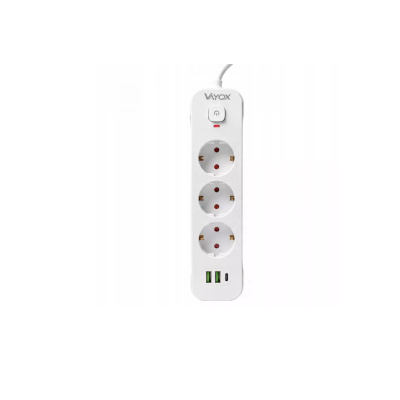 Prenosiva utičnica 3xSchuko sa prekidačem 10A, 2xUSB-A, 1xUSB-C, bijela, kabel 3m VA0467W-3