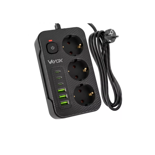 Prenosiva utičnica 3xSchuko sa prekidačem 10A, 3xUSB-A, 3xUSB-C, crna, kabel 2m VA0468B-2 Prenosiva utičnica 3xSchuko sa prekidačem 10A, 3xUSB-A, 3xUSB-C, crna, kabel 2m VA0468B-2