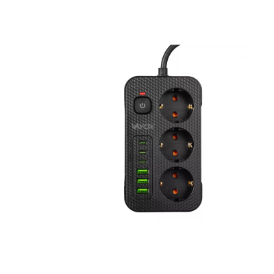 Prenosiva utičnica 3xSchuko sa prekidačem 10A, 3xUSB-A, 3xUSB-C, crna, kabel 3m VA0468B-3