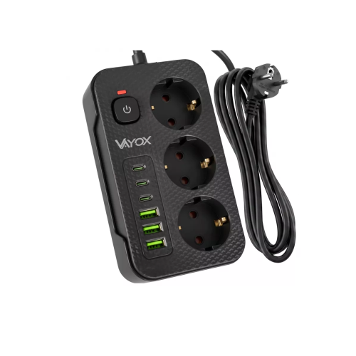 Prenosiva utičnica 3xSchuko sa prekidačem 10A, 3xUSB-A, 3xUSB-C, crna, kabel 5m VA0468B-5 Prenosiva utičnica 3xSchuko sa prekidačem 10A, 3xUSB-A, 3xUSB-C, crna, kabel 5m VA0468B-5