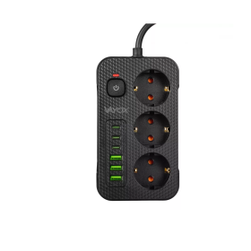 Prenosiva utičnica 3xSchuko sa prekidačem 10A, 3xUSB-A, 3xUSB-C, crna, kabel 5m VA0468B-5